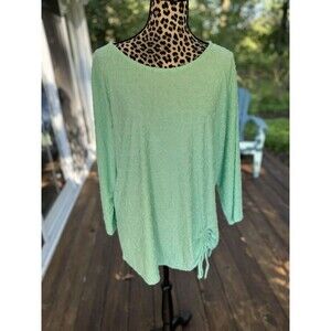 Laura Scott Textured Tunic Top 3/4 Sleeve  Aqua Ruched Polyester Size 2X NewJB